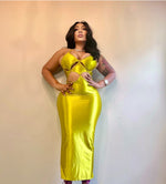 Load image into Gallery viewer, Shape Good Satin Olive Dress